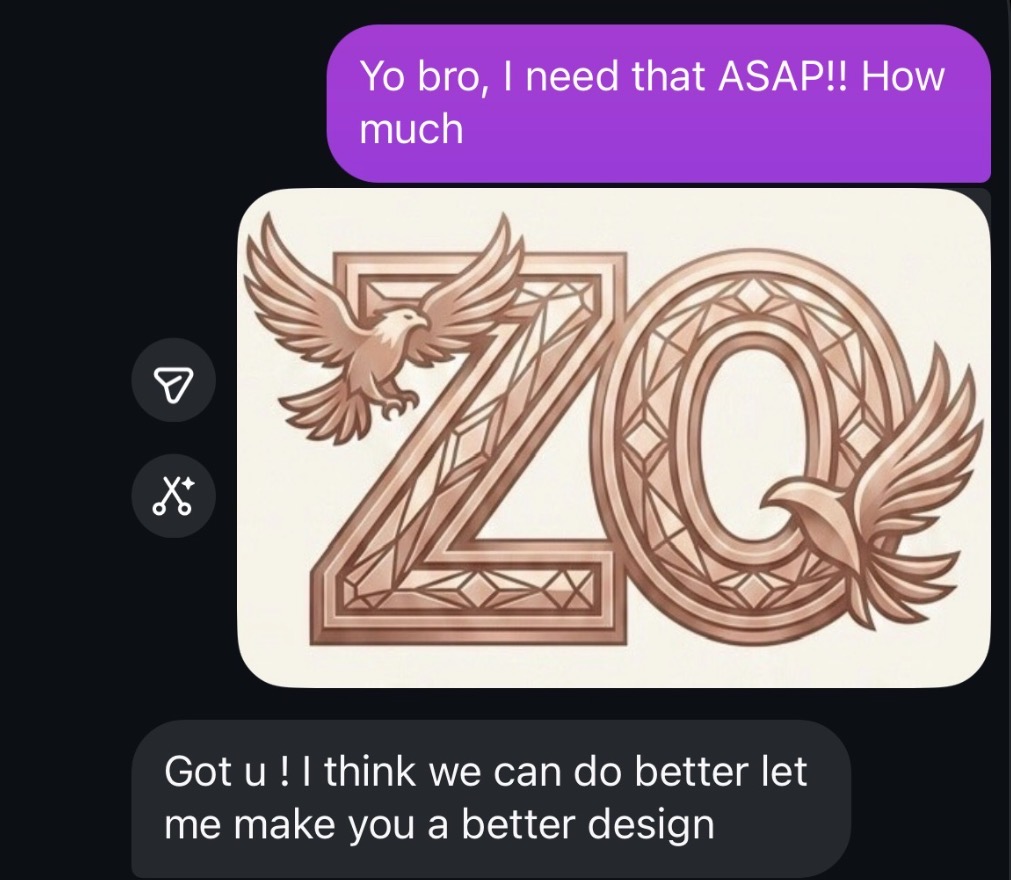 Client sending a logo design request via chat